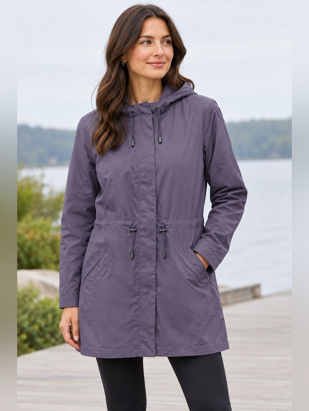 J.Jill Lightweight Drawstring Hooded Utility Anorak Rain Jacket Womens S Mauve